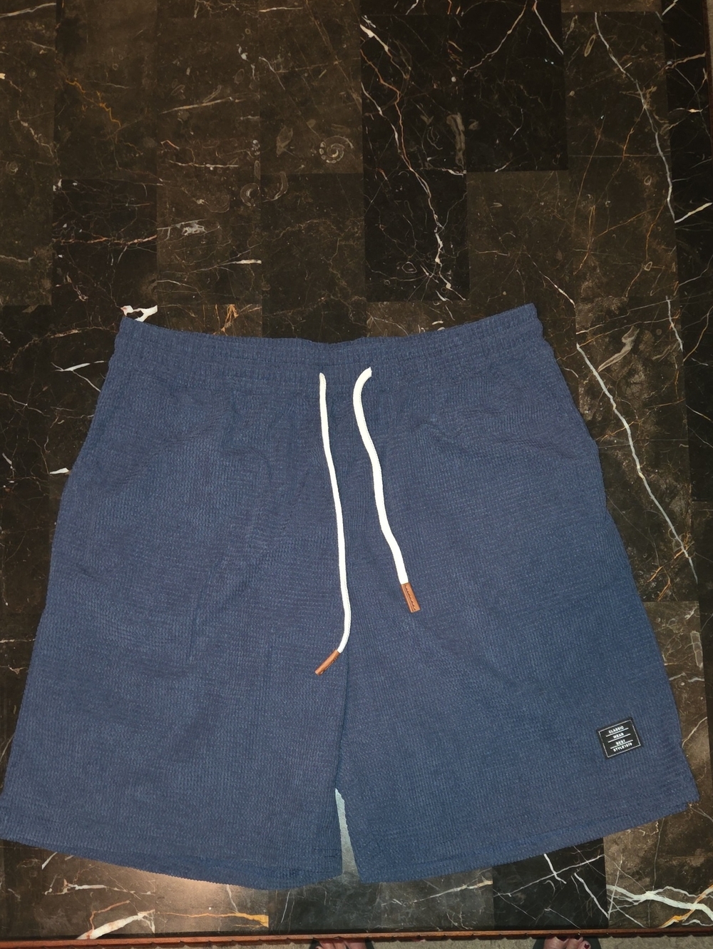 Classic Men's Navy Athletic Knit Shorts with White Drawstring